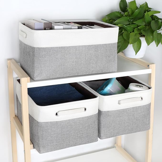Kntiwiwo Foldable Storage Bin Collapsible Fabric Storage Basket Cube with Durable Handles Closet Organizer Bins for Organizin