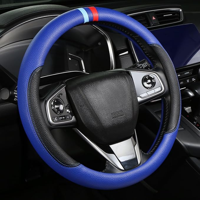 Cxtiy Steering Wheel Cover for BMW X1 X2 X3 X4 X5 X6 330i 530i 740i iX1 iX3 i4 i5 M3 M5 (Navy Blue, Standardized14.5'-15')