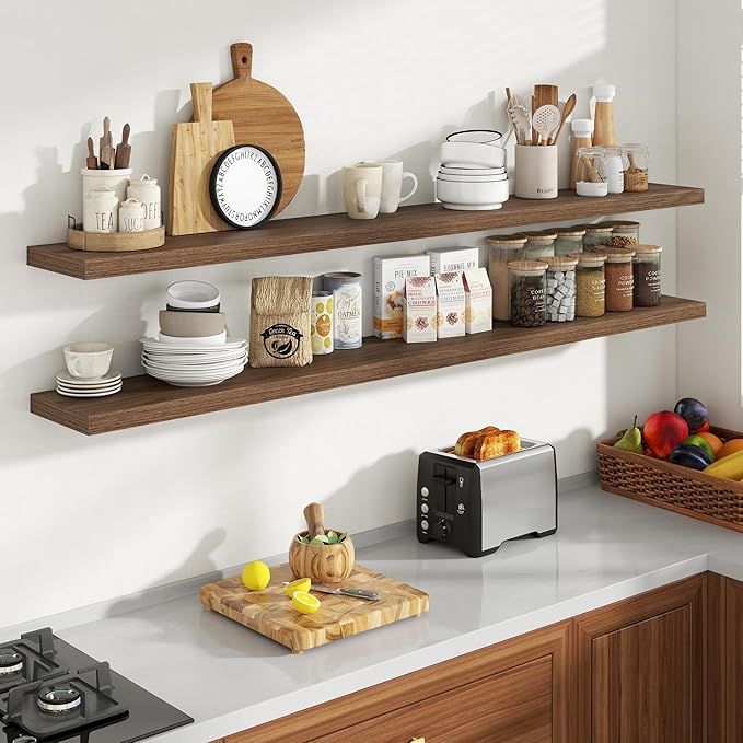72 Inch Floating Shelves, 8 Inch Deep Floating Shelves for Wall, Hanging Shelf with Invisible Brackets, Deep Shelves for Bath