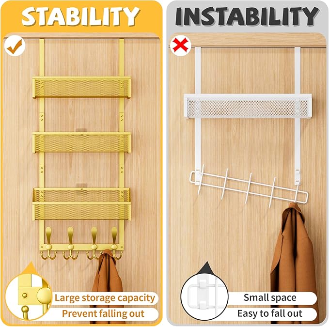 Kaiferty Over The Door Hooks Organizer, Coat Rack Over The Door Storage Hanger Towel Rack, Back of Door Storage Organizer for