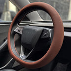 PINCTROT Nappa Leather Steering Wheel Cover for Tesla Model Y/3 Highland/Juniper, D Shaped 14 Inch Small Sized with Breathabl