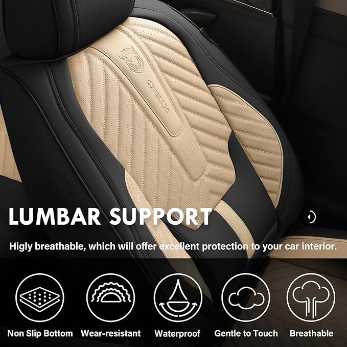 Coverado Front Car Seat Covers, Waterproof Seat Covers with Lumbar Support, Leather Seat Covers, Car Seat Covers Front Seats,