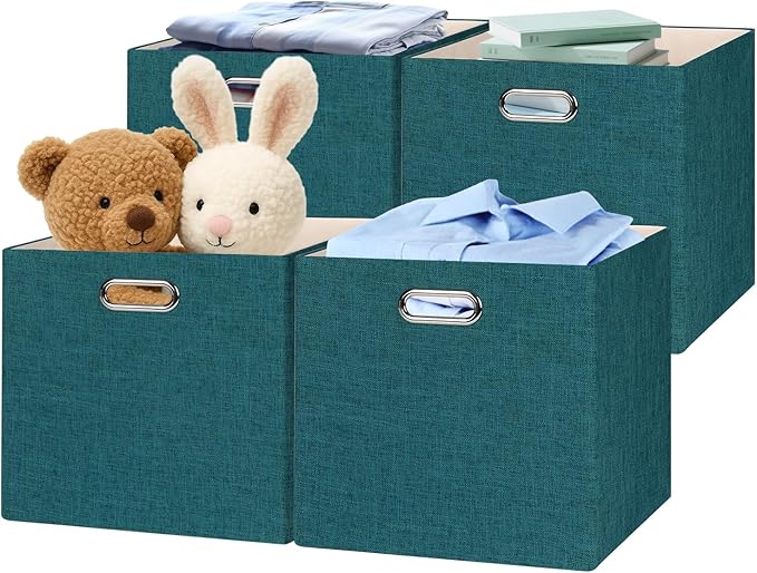 Posprica Collapsible Storage Bins,13×13 Foldable Storage Cube Boxes Fabric Drawer Fabric Storage Bins Vinyl Record Cubby Cube
