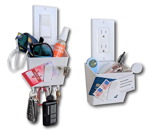 The No Screwups Switch Pocket Wall Organizer and Key Hook (White, 5-Pack): Installs in Seconds on Any Switch or Outlet with N
