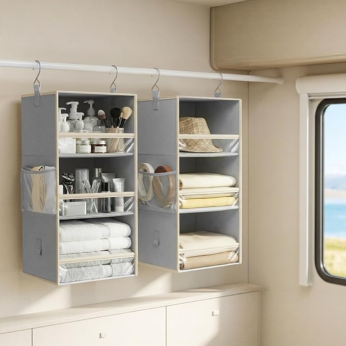 STORAGE MANIAC 6-Shelf Hanging Closet Organizer and Storage, 2 Separable 3-Shelf Haning Organizers for Closet, Collapsible Ha