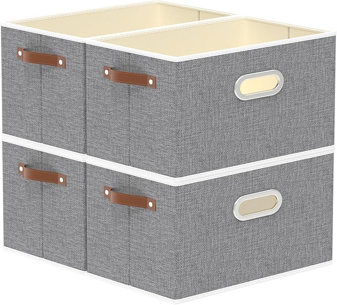 Yawinhe Fabric Storage Baskets, Foldable Closet Organizer for Shelves, Large Boxes with 3 Handles, Canvas Bins for Clothes, G