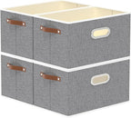 Yawinhe Fabric Storage Baskets, Foldable Closet Organizer for Shelves, Large Boxes with 3 Handles, Canvas Bins for Clothes, G