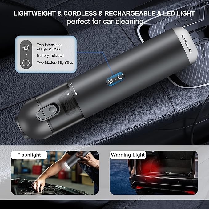 Cordless Handheld Car Vacuum Cleaner - 15000PA Portable Vacuum with LED Light & HEPA Filter, Blow & Suction 2 in 1 Small Hand