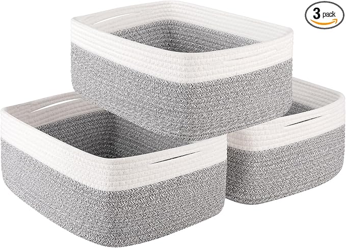 OIASKET Storage Baskets for Organizing 3 Pack, Woven Baskets for Shelves, Closet Organizer Bins Empty Gift Basket Toy Storage