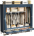 Portable Wardrobe with 4 Drawers and 3 Shelves, 67 Inch Large Capacity Freestanding Wardrobe Hanging Organizer with Lid for B