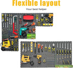 Pegboard Kit: 12 Panels (47" x 24" / 120x60cm, Black) + 428 Hooks & Accessories, Heavy Duty Rustproof Plastic Peg Board for H