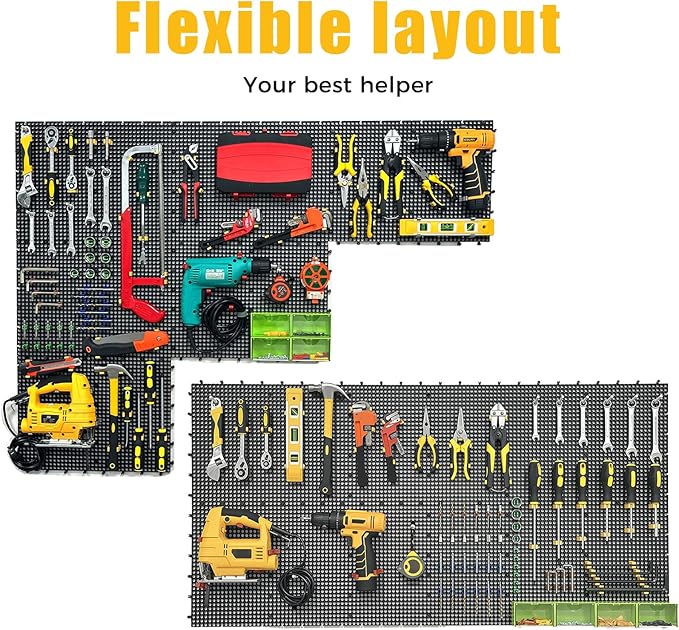 Pegboard Kit: 12 Panels (47" x 24" / 120x60cm, Black) + 428 Hooks & Accessories, Heavy Duty Rustproof Plastic Peg Board for H