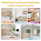 Kids Toy Storage Organizer with Bookshelf – Wooden Shelf with 16 Bins & 6 Shelves, Quick Assembly Storage Rack for Playroom, 