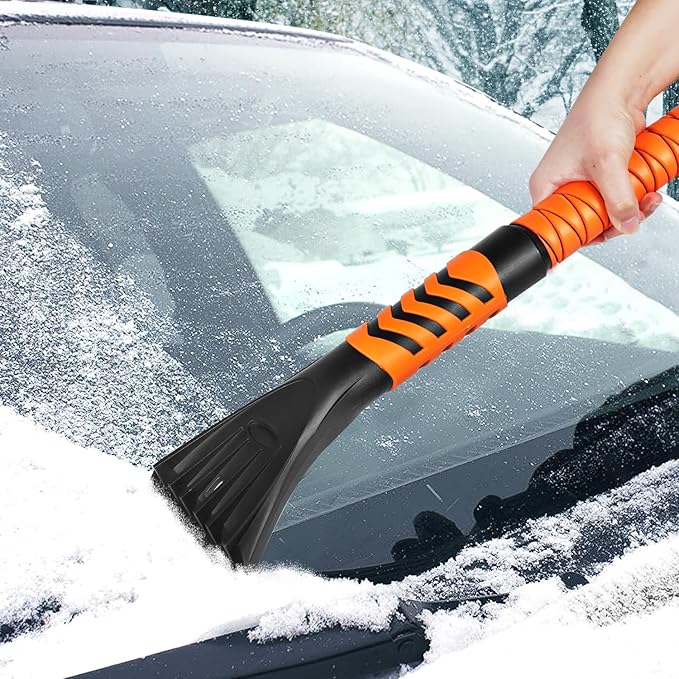 MoNiBloom Extendable Ice Scraper and Brush with Squeegee for Car 4 in 1 Emergency Snow Shovel, Ergonomic Foam Grip and 180° Pivoting Brush Head Car Snow Kit for Cars, Trucks, SUVs, Vehicle