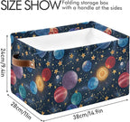 xigua Cartoon Planets Storage Basket Collapsible Storage Bins Waterproof Canvas Storage Basket with Leather Handles for Home 