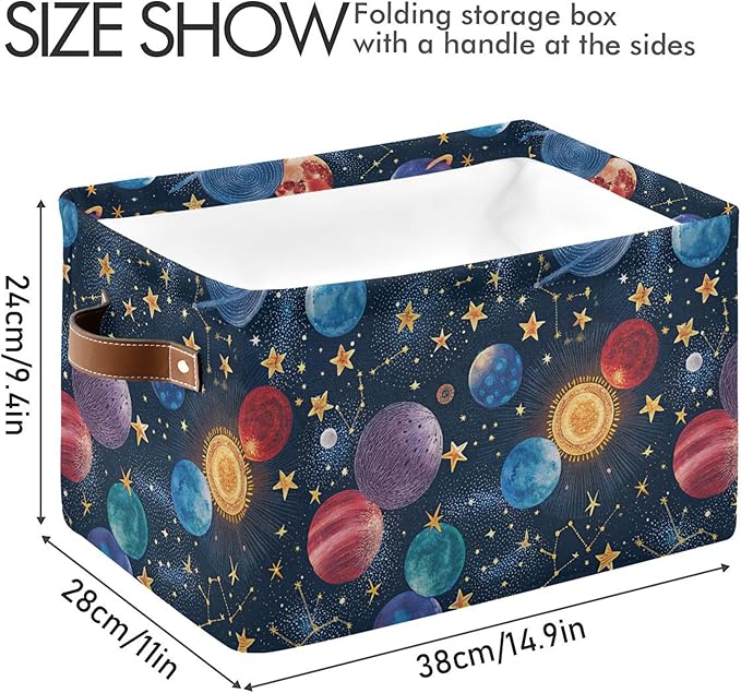 xigua Cartoon Planets Storage Basket Collapsible Storage Bins Waterproof Canvas Storage Basket with Leather Handles for Home 