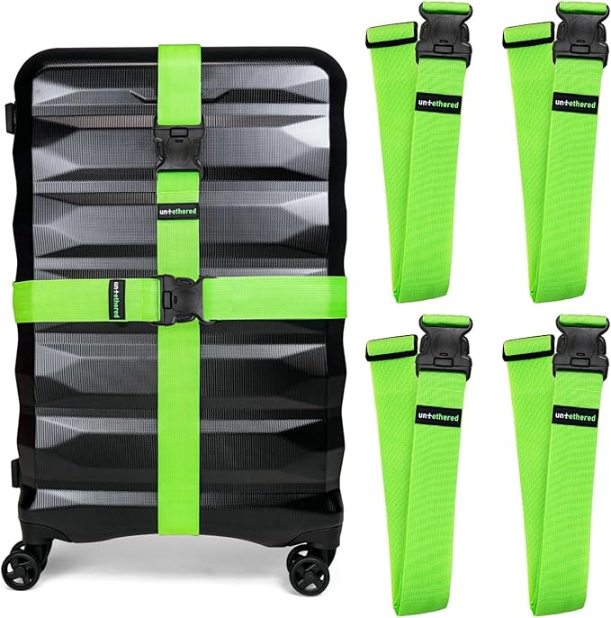 Untethered Luggage Straps | TSA-Approved Suitcase Belts with Heavy-Duty Buckles. Secure Adjustable Travel Accessories for Che