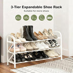 3-Tier Shoe Rack for Closet, 16"-32" Expandable ShoeRackAdjustable for Entryway Closet Doorway SturdyMetal, White