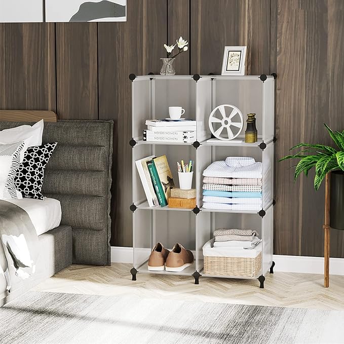 AWTATOS Closet Organizer 6 Cube Closet Storage Shelves DIY Stackable Clothes Storage Organizer Shelving for Closet Bedroom, H