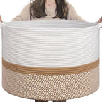 INDRESSME XXXLarge Cotton Rope Basket 21.7" x 21.7" x 13.8" Woven Baby laundry Blanket Basket for Home Decor Living Room Nurs