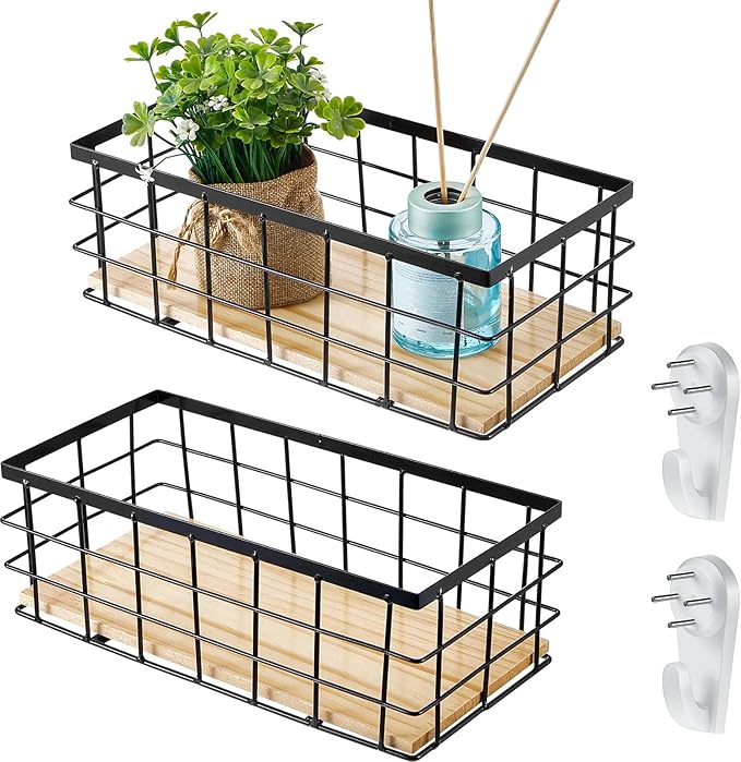 Funrous 2 Pcs Metal Small Wire Basket Wall Hanging Wire Basket Hang Small Bathroom Kitchen Storage Organizer Toilet Paper Mes