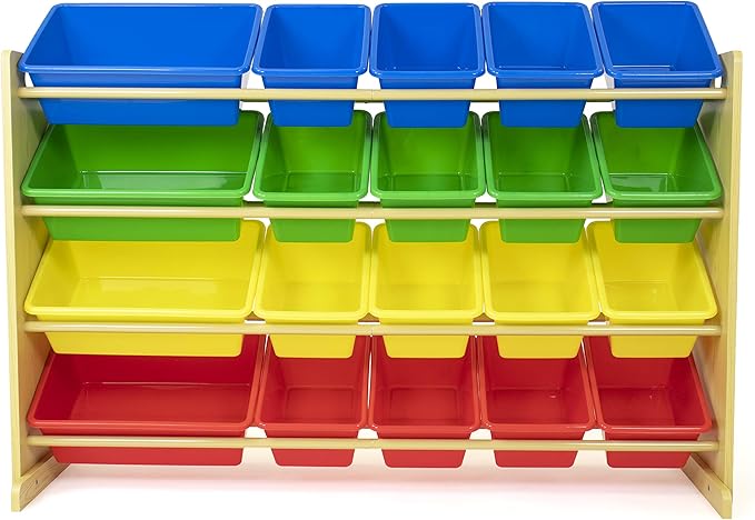 Humble Crew Extra-Large Toy Organizer with 20 Plastic Bins – Primary/Natural Storage Rack with 4-Tier Shelves, Anti-Tip Safet