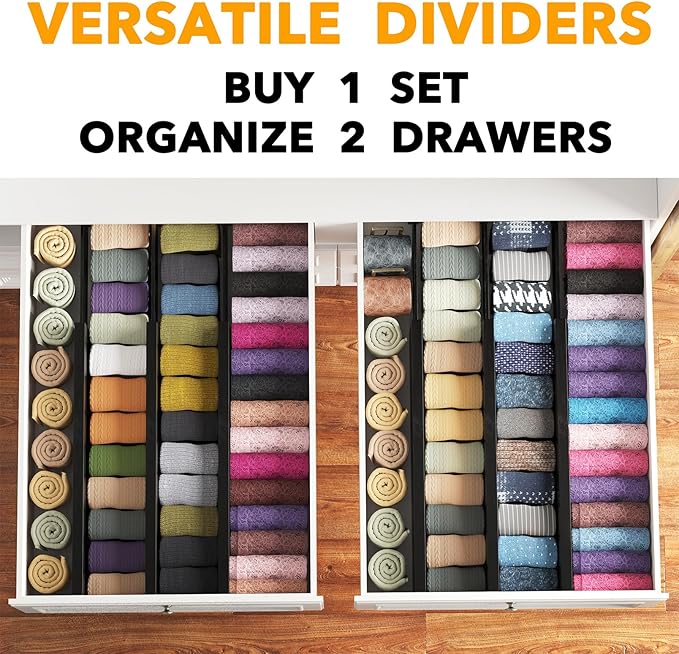 SpaceAid Bamboo Dresser Drawer Dividers 6 Pack, 4.65“ High Adjustable 17“-22” Drawer Organizers, Expandable Organization for 