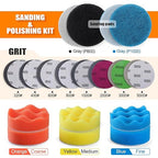 POLIWELL Car Headlight Restoration Kit, 3 Inch Car Polishing Sanding Discs Kit, 3 in Sandpaper Grit 320-5000 Headlights Sanding Sheets with 1/4” Shank Backing, Buffing Sponge Pads for Drill, 52 PCS