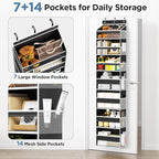 Mefirt Over The Door Organizer, 7 Tier Door Hanging Organizers with 7 Large Pockets 12 Side Pockets, Behind Door Storage Hang