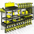 49" Heavy Duty Wall Mount Power Tool Organizer, 4-Tier Storage Rack with 12 Drill Holders & Battery Shelves, 600LBS Capacity 