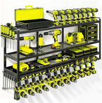49" Heavy Duty Wall Mount Power Tool Organizer, 4-Tier Storage Rack with 12 Drill Holders & Battery Shelves, 600LBS Capacity 