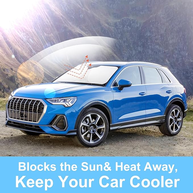 Front Windshield Sun Shade Foldable Car Front Window Sun Shade Windshield Shade Custom Fit for 2019-2025 2026 Audi Q3 Block UV Rays Accessories Heat Keep Car Cooler