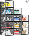 eWonLife X-Large Shoe Boxes with Magnetic Door, 12-Pack Stackable Shoes Storage Organizer for Closet, Clear Plastic Sneaker C