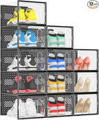 eWonLife X-Large Shoe Boxes with Magnetic Door, 12-Pack Stackable Shoes Storage Organizer for Closet, Clear Plastic Sneaker C