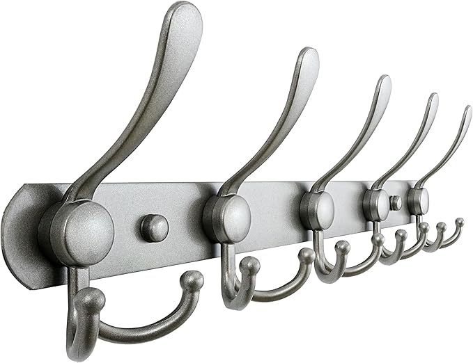 Dseap Coat Rack Wall Mounted - 5 Tri Hooks, Heavy Duty, Stainless Steel, Metal Coat Hook Rail for Coat Hat Towel Purse Robes 
