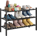 BMOSU 3-Tier Bamboo Shoe Rack Premium Stackable Shoe Shelf Storage Organizer for Hallway Closet Living Room Entryway Organize