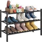BMOSU 3-Tier Bamboo Shoe Rack Premium Stackable Shoe Shelf Storage Organizer for Hallway Closet Living Room Entryway Organize