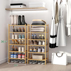 kiplant 6-Tier Small Bamboo Shoe Rack for Entryway, Stackable | Foldable | Natural, Shoe Organizer for Hallway Closet, Free S