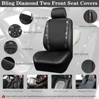 CAR PASS Bling Diamonds Car Seat Covers Front Seats Black Leather Shining Rhinestone Car Floor Mats Carpet with Anti-Slip Nib