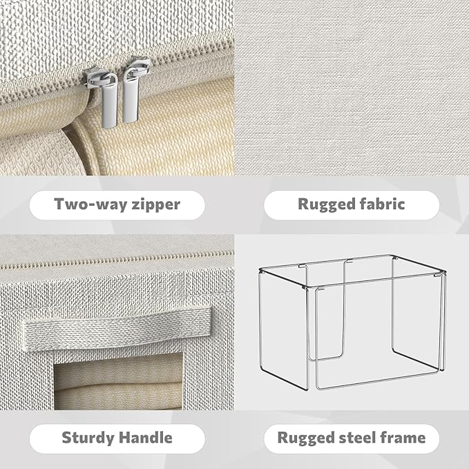 FHSQX 6 Pack Clothes Storage Bins with Metal Frame Foldable Storage Bins for Clothes Linen Fabric Storage Box with Clear Wind