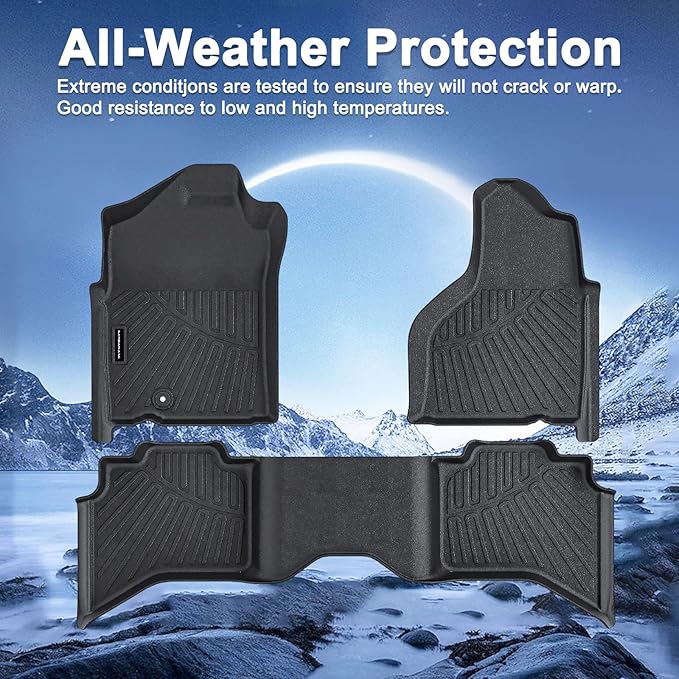 TPE Floor Mats for 2002-2008 Ram 1500 Crew Cab (Quad Cab) | for 2003-2009 Ram 2500/3500 Crew Cab All Weather Car Floor Liners Fit 2002-2008 Dodge 1500 Accessories Black