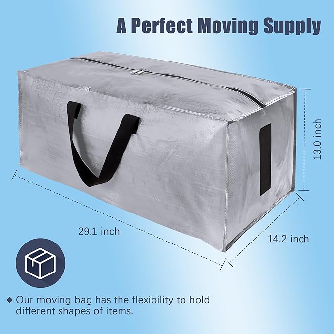 HOMESURE 4 Pack Large Strong Bags with Zippers & Carrying Handles - Water-Resistant - Heavy Duty Storage Tote for Space Savin