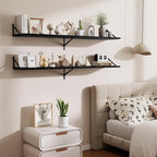Deep Floating Shelves,55" Wx10 D Wood Wall Shelves Set of 2,Long Wood Floating Shelf with Metal Brackets,Floating Bookshelf f