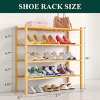 Smiry Shoe Rack, 4 Tier Bamboo Shoe Organizer, Stackable Free Standing Wooden Shoe Storage Shelf for Closet, Entryway, Front 