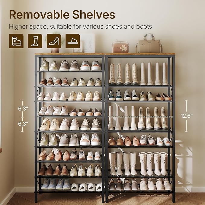 YATINEY 10 Tier Shoe Rack, Large Capacity Shoe Storage Organizer Holds 40 Pairs, Sturdy and Stable, for Entryway, Hallway, Cl