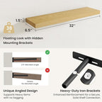 Fun Memories Rustic Wood Floating Shelves for Wall, Space-Saving Wall Mounted Shelves for Bathroom, Bedroom, Living Room and 