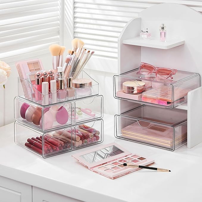 Vtopmart 5 Tier Clear Makeup Organizer with Drawer, Cosmetic Storage for Dresser Countertop and Bathroom Vanity, Beauty Holde