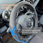 PINCTROT Large Size Comfy Grip Steering Wheel Cover, Anti-Slip Design, 15.5-15.75 Inch(Silicone Blue)