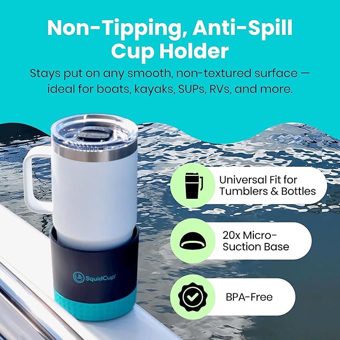Non-Tipping, Anti-Spill Cup Holder for Boats, Kayaks, SUPs, RVs, Fishing & Camping | Universal 12–30 oz Fit | BPA-Free, Optio