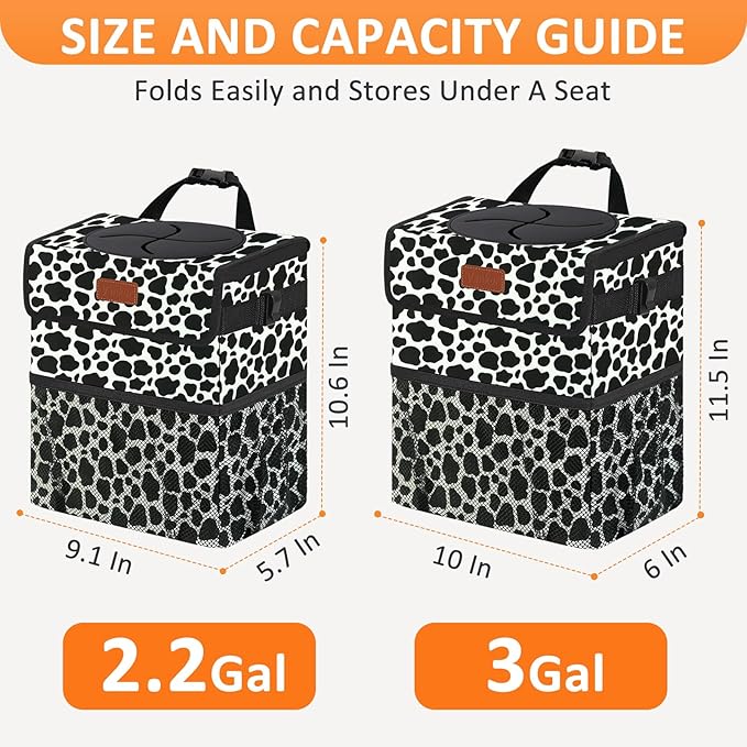 Car Trash Can for Car Cute,Bag Bin Hanging Waterproof Automotive Garbage Cans Leak Proof Vehicle Trash Can Cow Print